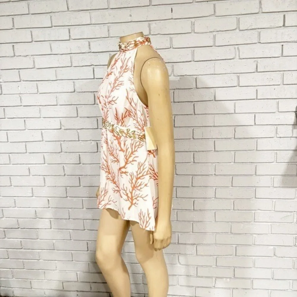 Michael Kors Coral White Beaded Halter Top Boho Resort NWT Size 12